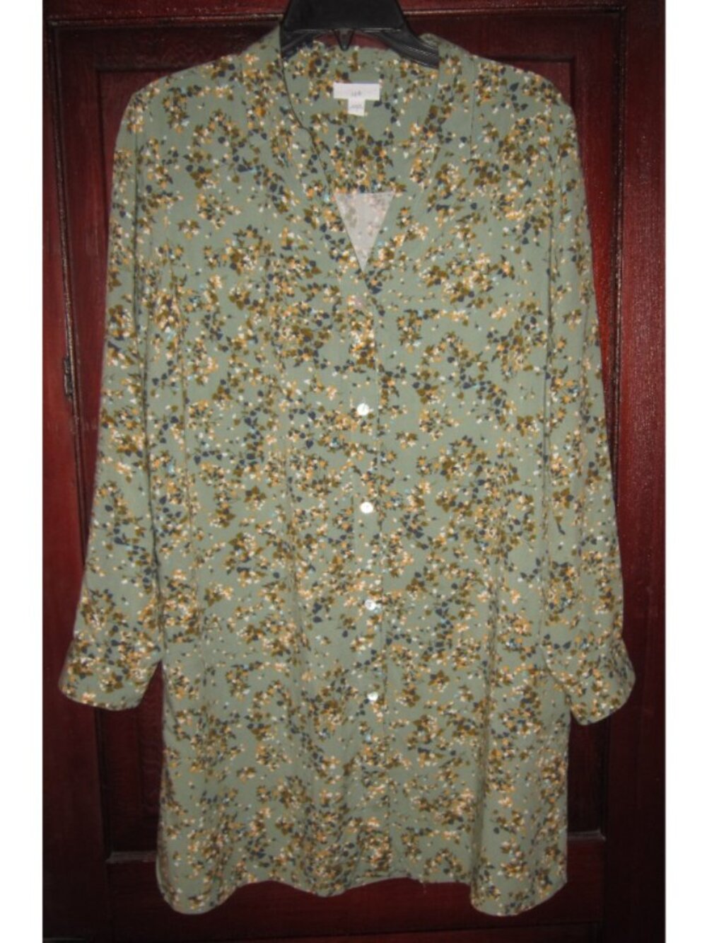 J. Jill S Tunic Top Blouse Shirt Floral Print Button Pockets Rayon Flowy Cottage